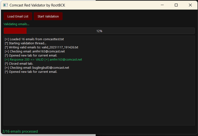 ComcastRedValidator - Comcast Email Validation Tool